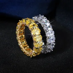 Exaggerated 18K Gold Geometric Ellipses Complete Diamond Couple Rings For Women Citrine Crystal Valentine's Day Gift Jewelry