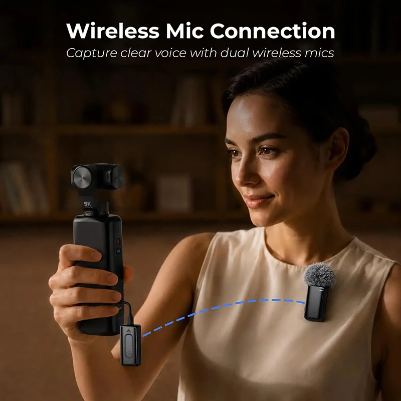 Ordro M5 5K Vlog Camera Kit Action Pocket Camcorder with Wireless Microphone for YouTuber Video Recording