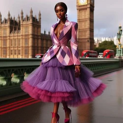 HOBBY Bicolor Color Purple A-line Tulle Ball Gown Mid-Calf Ruffled Woman Clothes Plus Size Customized High Waist Skirts