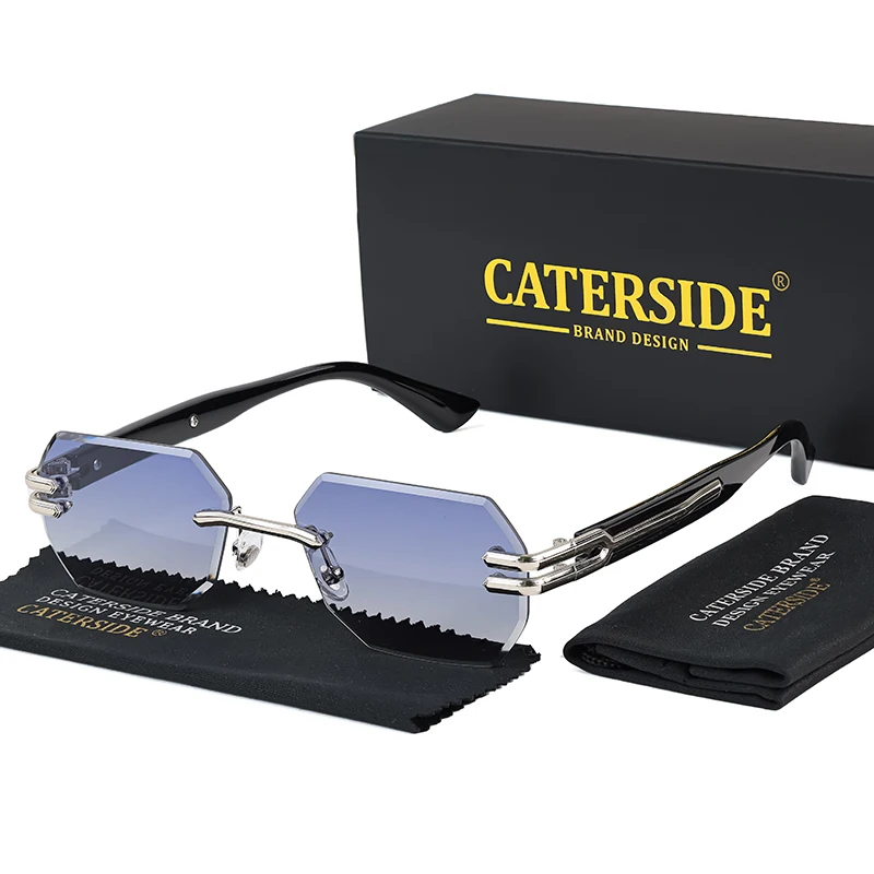 CATERSIDE Retro Randlose Sonnenbrille für Herren, polygonaler Metallrahmen, hochwertige Damen-Sonnenbrille, Outdoor-Reisegeschenk, Sommer-Stil – Detail 9