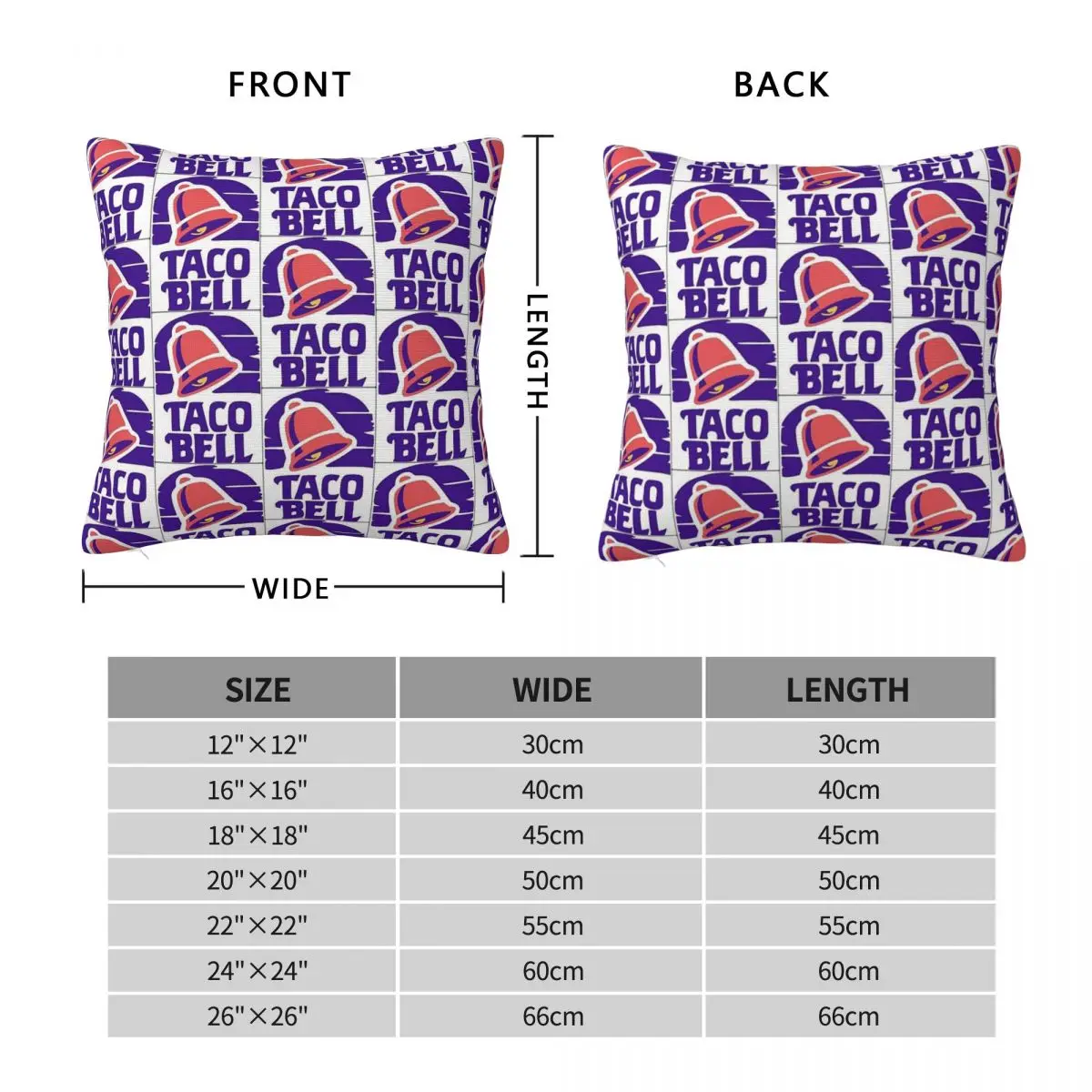 Taco Bell Retro Logo Pillowcase Polyester Linen Velvet Pattern Zip Decor Throw Pillow Case Room Cushion Cover 45x45