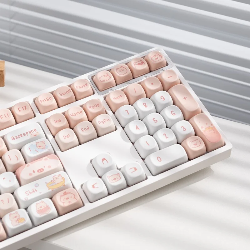 Pink Piggy Keycap Moa Height 132 Keys Pbt Material Heat Sublimation Cross Mouth Mechanical Keyboard Accessories Cartoon Cute