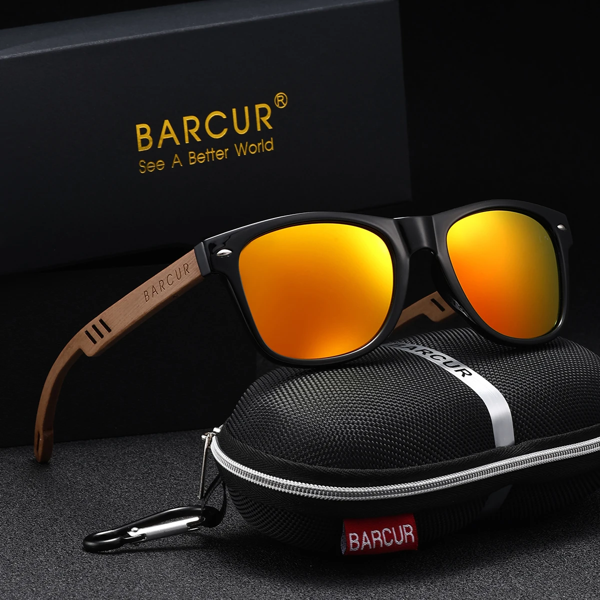 BARCUR 1 قطعة نظارات شمسية عصرية للنساء بعدسات مستقطبة خشبية خفيفة الوزن مرآة للقدم أثناء السفر تحقق من الملحقات اليومية نظارات رجالية