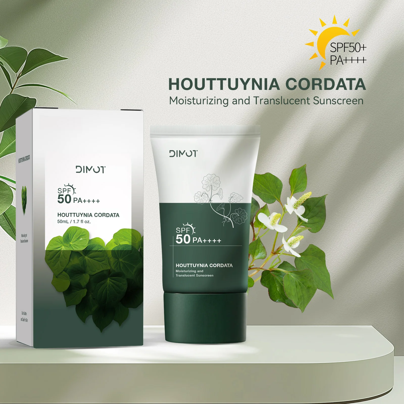 

DIMOT SPF50+ PA++++ Sunscreen 50mL – Moisturizing, Translucent for Daily & Outdoor Use Sun Cream