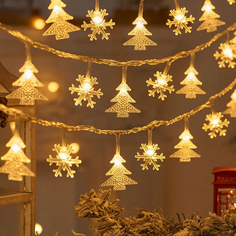1.5m/3m/6m/10m Christmas Small Ornament Tree Snow Elk Star Decor Light Luminous LED Light String For Christmas Home Decor