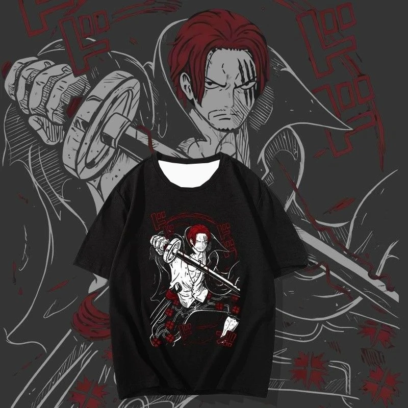 2D أنيمي الطرفية قصيرة الأكمام الكرتون القراصنة الأحمر الشعر شانكس تي شيرت للرجال اليابانية ثلاثية الأبعاد ملابس الصيف المطبوعة #1