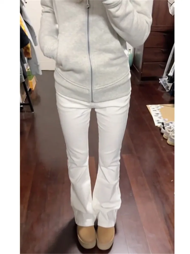 

Extended Length Bell Bottom Denim Jeans Women's Slim Fit High Waist Elastic Taller Women White Color American Vibe Floor Length