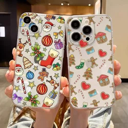 Cartoon Christmas Phone Case for IPhone 16 15 14 13 12 11 Pro Max Soft Coque for IPhone X XS 13Mini 7 8 Plus Cover New Year Gift