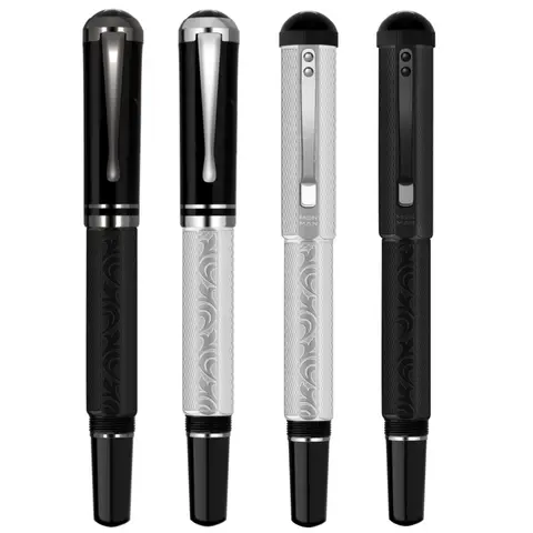 MAJOHN P138 Metal Fountain Pen Classical Piston Ink Absorbing No.6 Nib Octahedral Etching Pattern Silver Plated Writing Gift Pen