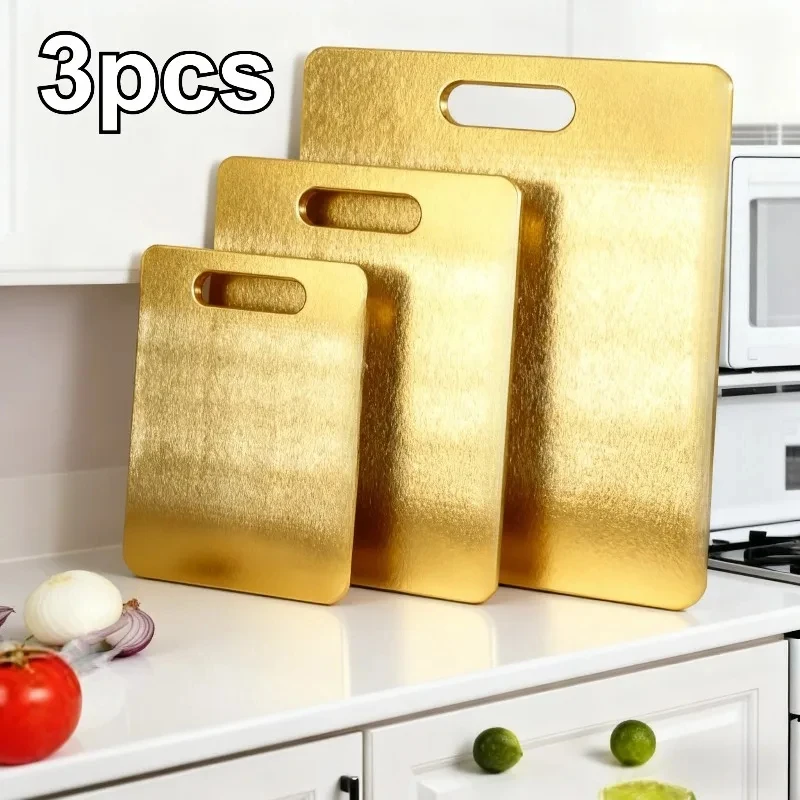 3PC Stainless Steel Gold Cutting Boards Dishwasher Safe Chopping Board Non-Slip Juice Groove for Meat Fish Vegetables