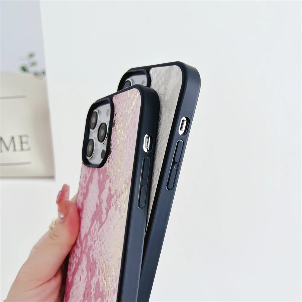 Fashion brand lovely snakeskin leather phone case For iphone 16 15 14 13 12 Pro Max soft cover fundas