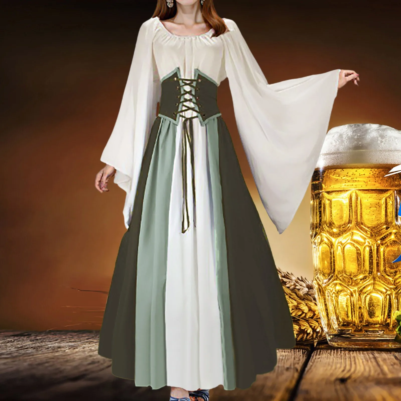 Big Swing Dress Women Medieval Retro Slim-fitting Skirt Flying Sleeves Shoulder Dress Female Cosplay Costume Performance