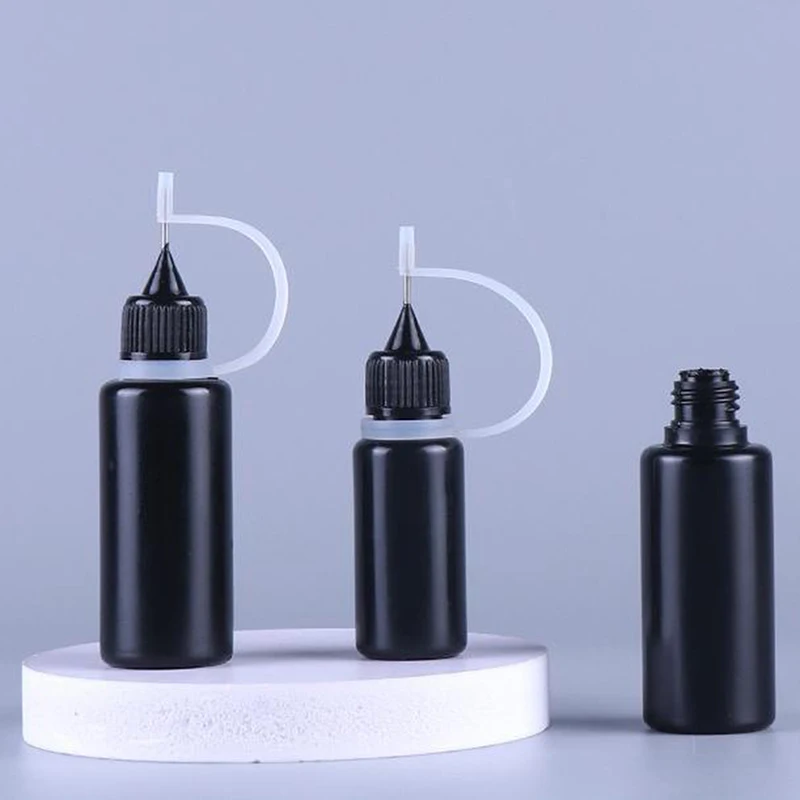 10/20PCS Transparent/Black Empty Needle Tip Glue Bottle With Black Cap Liquid Dropper Container With Silicone Rings For Crafting