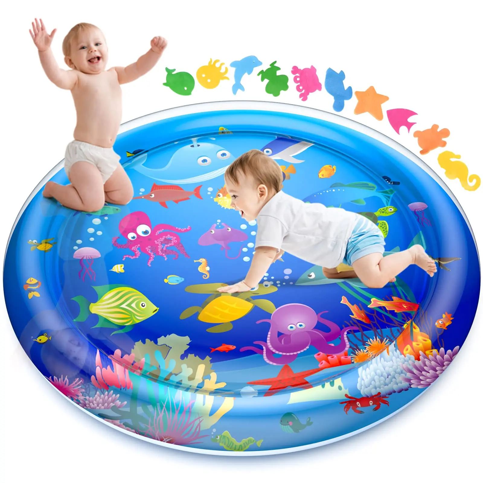 Tummy Time Mat for Kids, 100 X 100 cm Water Play Mat Toys, Large Size Inflatable Tummy Time Water Mat for Baby Early Development