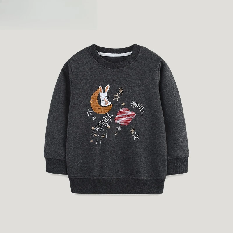 

Autumn 2025 Kids Sweatshirt Cute Bunny Sequin Long Sleeve Kids Sweatshirt Knitted Crew Neck Girls Top