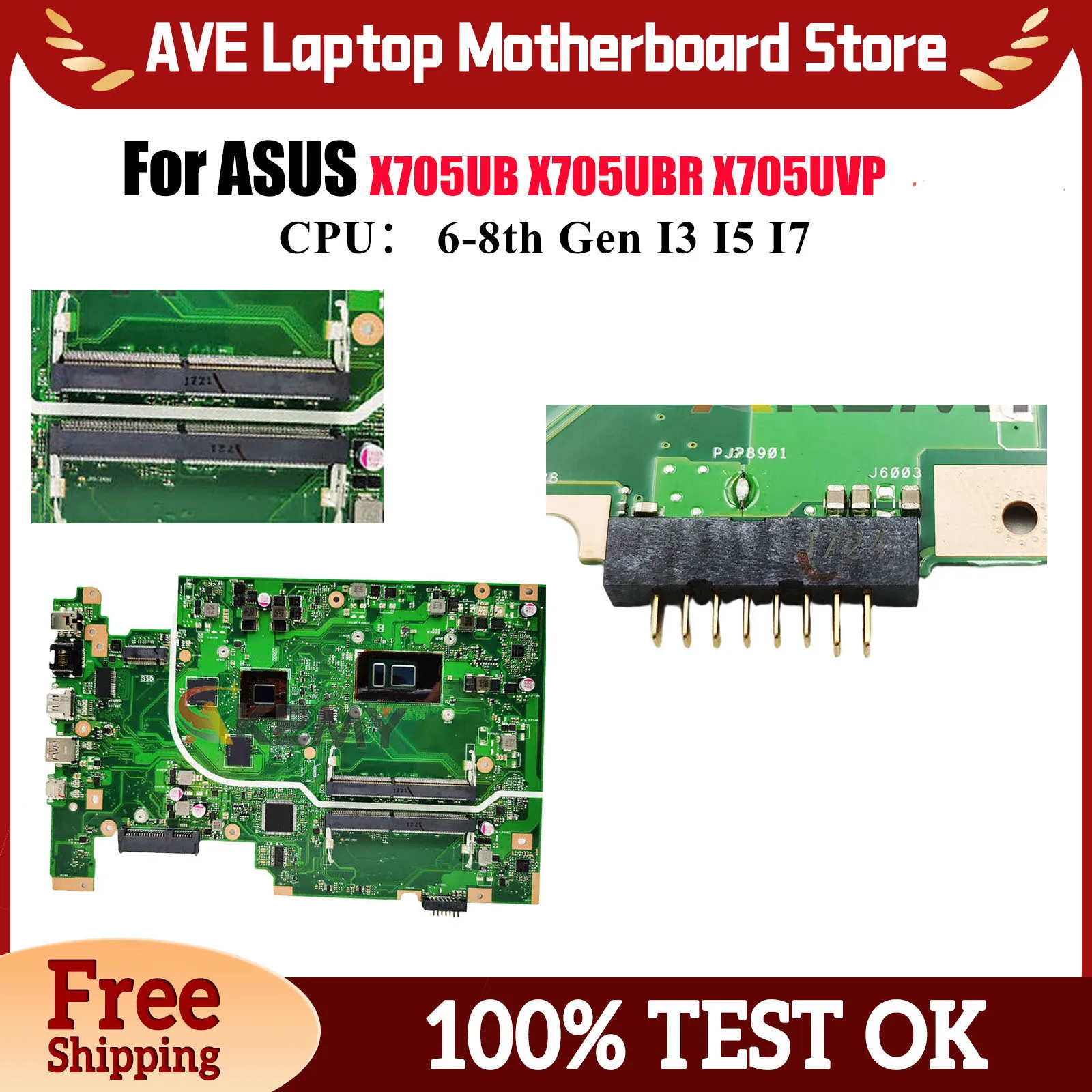 

X705U X705UB Mainboard For ASUS VivoBook X705UBP X705UVP X705UBR X705UNR X705UV F705U X705UF Laptop Motherboard W/ I3 I5 I7 CPU