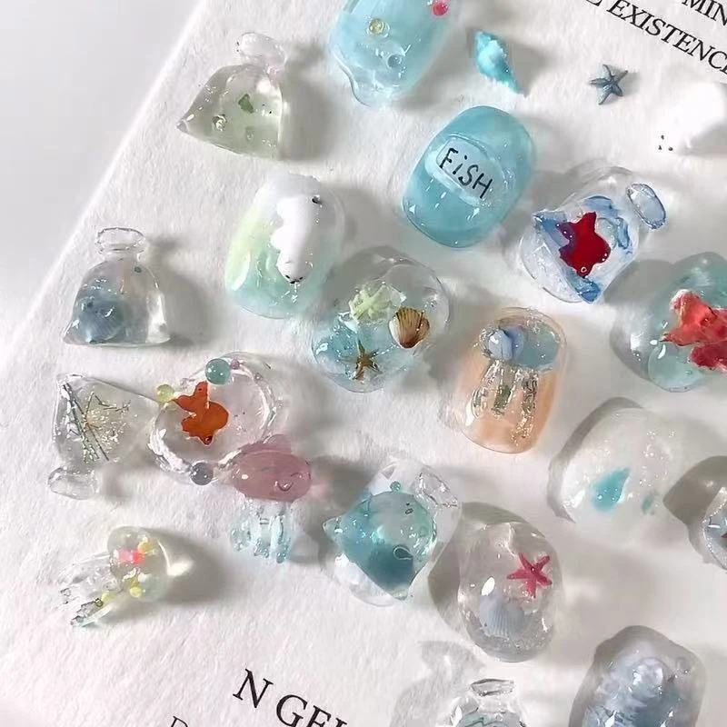 1 Uds. Concha de mar estrella de mar pez dorado medusas pez molde de silicona 3D para uñas medusas de mar de verano DIY molde de silicona para decoración de uñas