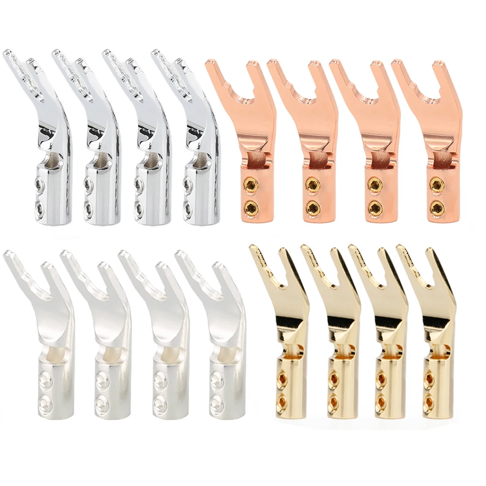 

4PCS High quality Gold/Silver/Rhodium/Copper Plated Spade Plug Screw Locking Spade Fork Banana Plug