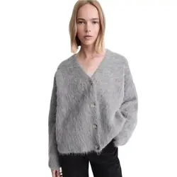 TT-Women's Single Breasted V-Neck Knitted Cardigan, Long Sleeved Sweater, Leisure Commuter, Autumn, Winter, 2024