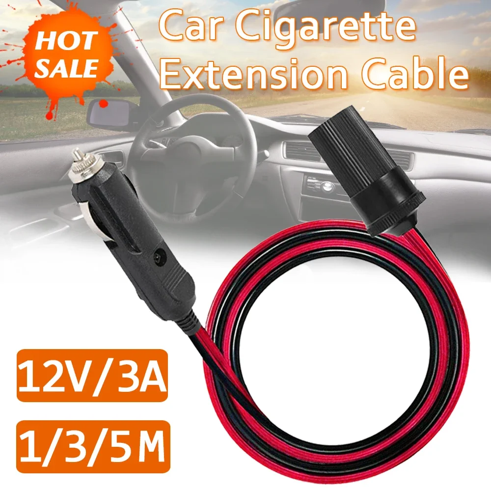 12V 3A Car Cigarette Lighter Extension Cord Male and Female Socket Plug Extension Cord Cable Adapter Car Accessories 1/3/5Meters