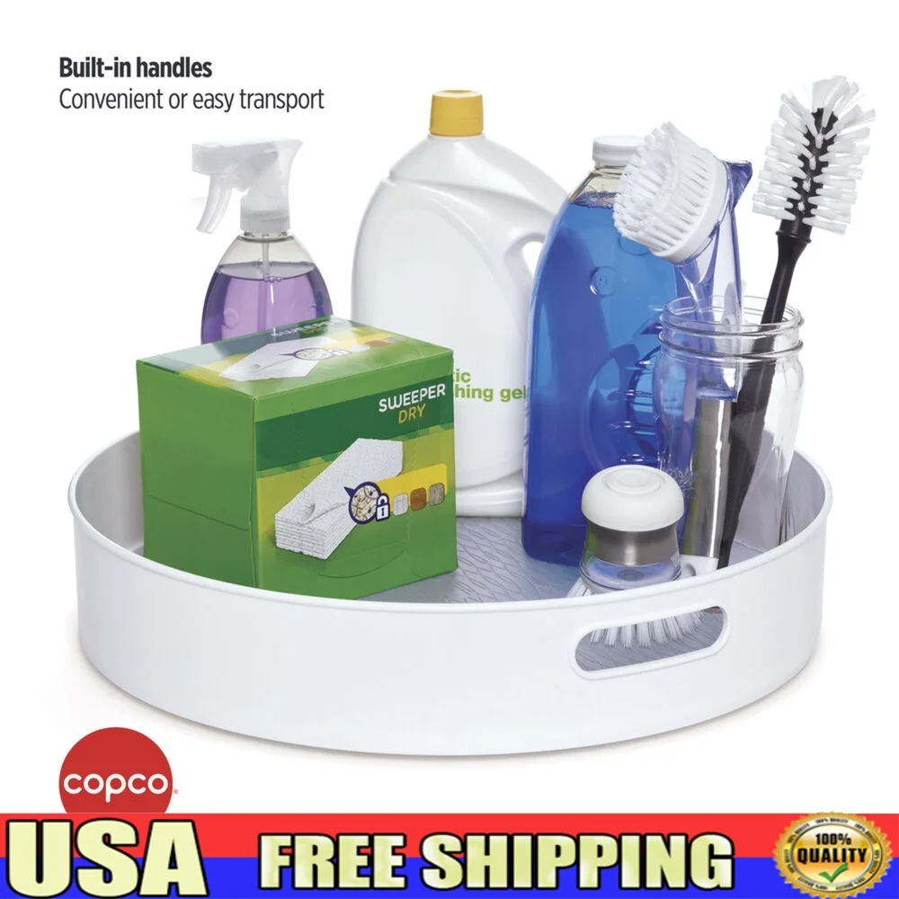 

18 Inch Non-Skid Under Sink Storage Turntable Organizer with Handles Cleaning Supplies and Household Items