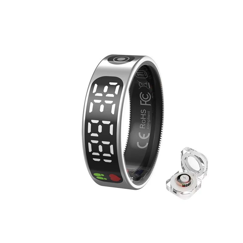 

Factory Wholesale Smart Ring LED Touchscreen Sports Health Tracker Heart Rate & Blood Oxygen Monitoring App Controlled