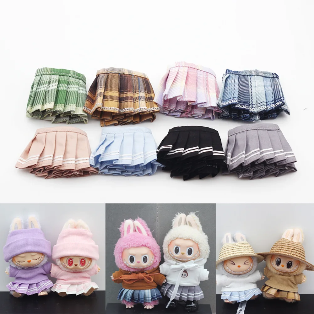 

Kawaii 17Cm Labubu Cartoon Baby Clothes Pleated Skirt Girl's Heart Cute Labubu Plush Doll Clothes Plaid Skirt Girls Gift