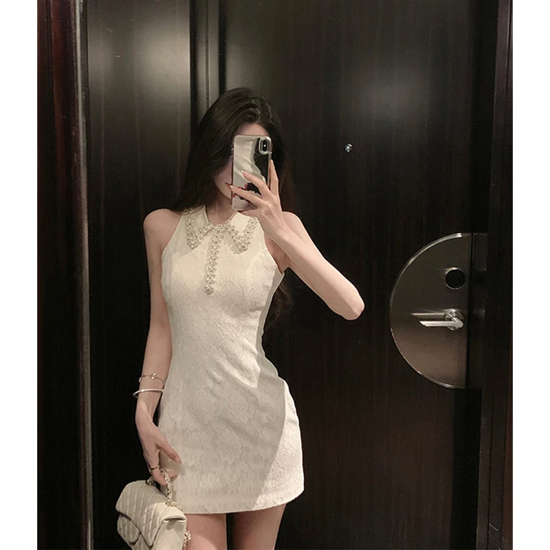 MEXZT Elegant Mini Dressผู้หญิงแฟชั่นประดับด้วยลูกปัดPatchworkฤดูร้อนสุภาพสตรีเกาหลีแขนกุดBodycon Design Vestidos