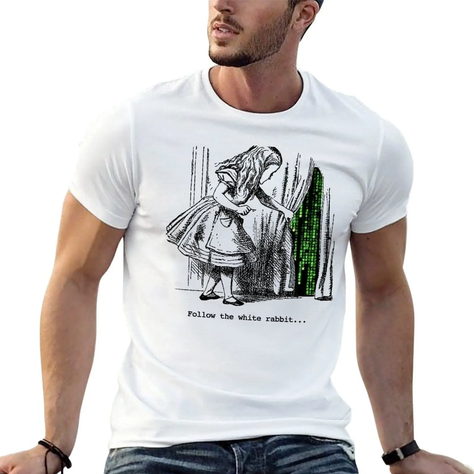 Alice, follow the white rabbit to Matrix T-Shirt oversized t shirt man t shirt Short sleeve tee men