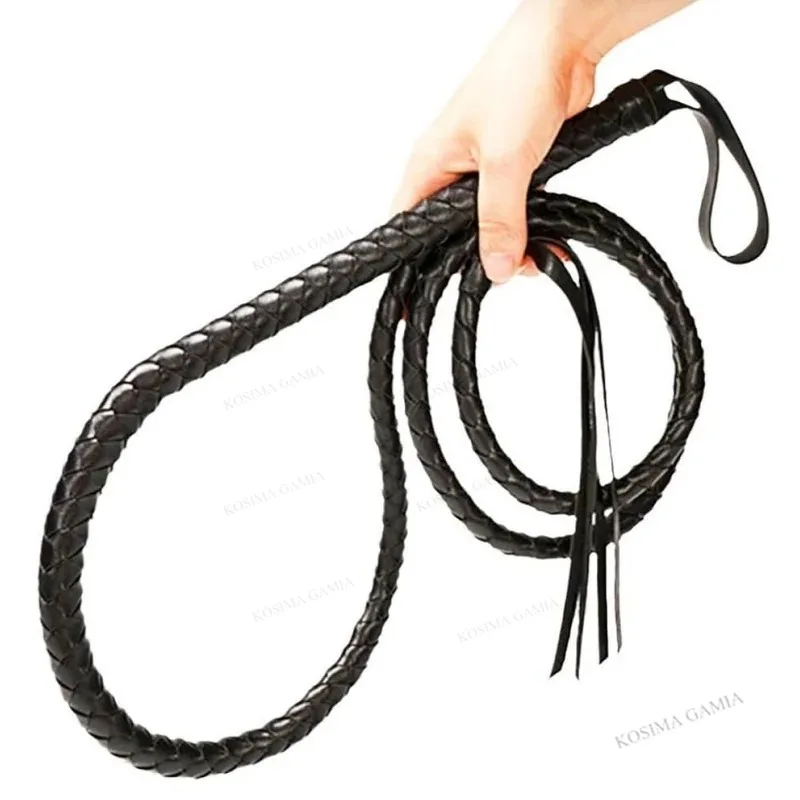 1.8m PU Leather Horse Whip Prop Whip For Western Cowboy Circus Trainer Role Play Performance Stage Costume Accessory Party view 2