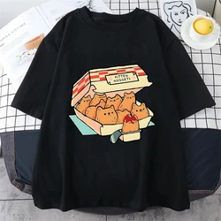 Kitten Nuggets Happy T Shirts WOMEN Kawaii/cute High Street Tshirts T-shirts Cat Biscuits Dipping Sauce Short Sleeve