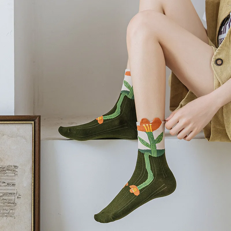 

Милые милые носки, женские весенние ретро-трубы с маленьким цветком, трендовые универсальные дышащие мягкие удобные нежные летние чулочно-носочные изделия