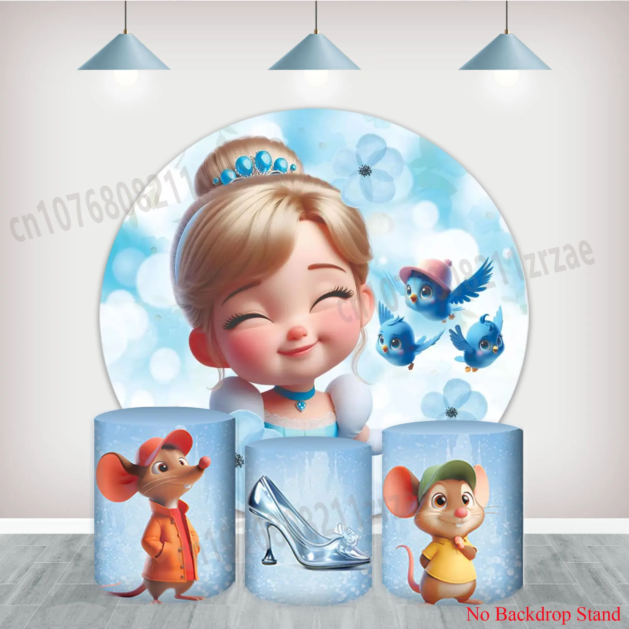 

Cinderella Princess Round Backdrop Girl Birthday Party Baby Shower Poster Backgrounds Cylinder Cover Photography Decoration Prop