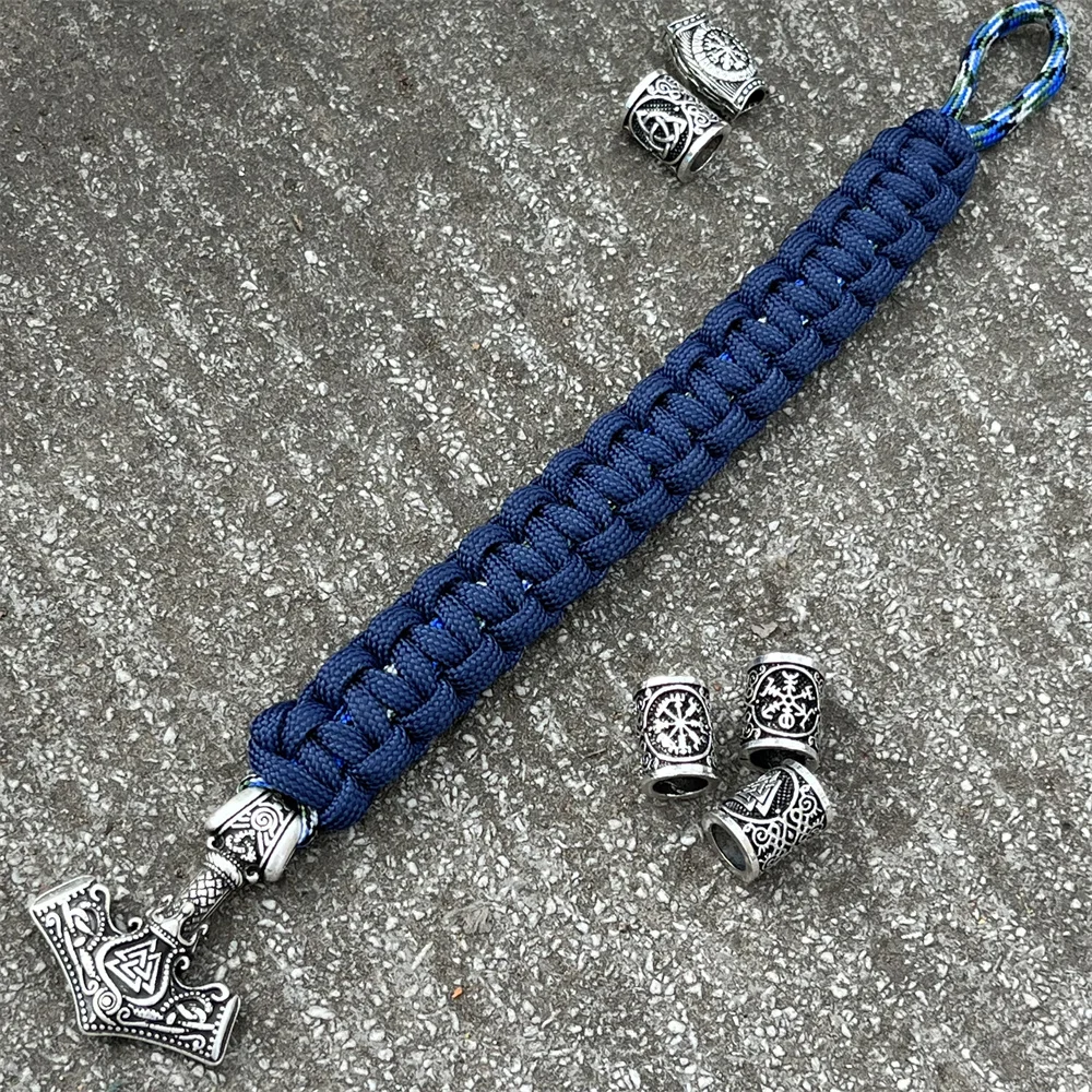 Thor Hammer Mjolnir Runes Teiwaz Algiz Amulet Jewelry Norse Viking Accessories Paracord Rope Bracelets For Men Women Bangles