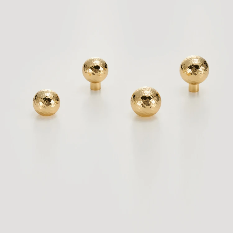 Beicai Brass Handmade Hammer Pattern Moon Surface Shiny Gold Ball Shaped Kitchen Cabinet Drawer Wardrobe Door Furniture Knobs
