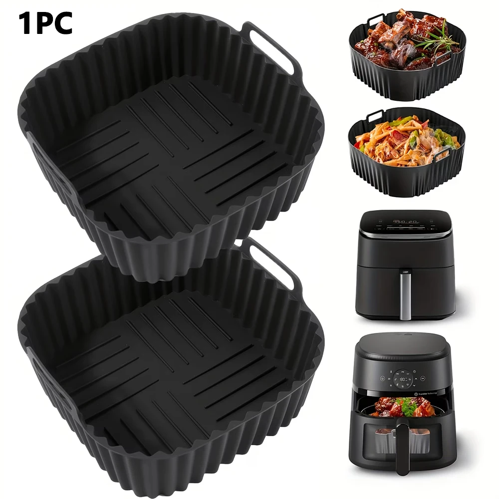 1pc Reusable Silicone Air Fryer Liners -  Square for 4-7 Qt Air Fryers - Air Fryer and Microwave Safe - Easy Cleaning