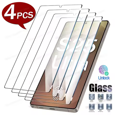 4PCS Fingerprint Unlock Tempered Glass Screen Protector For Samsung Galaxy S25 Edge S22 S23 S24 Ultra Plus S21 S20 FE Clear Film