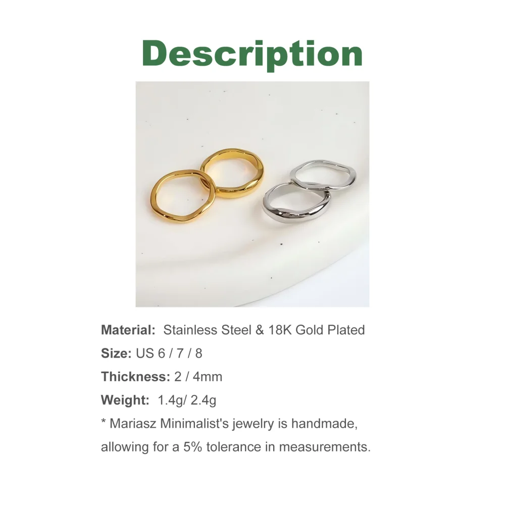 Ripple Stainless Steel Rings For women Gold Color Chunky Band  Stackable Silver Stacking Irregular Wave Minimalist Jewelry Set