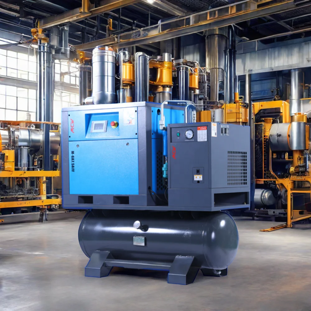 CE Oil-less PLC Controlled Mute Motor Portable Air Cooled All One Screw Compressor 8-16bar 500L Horizontal Tank Dryer