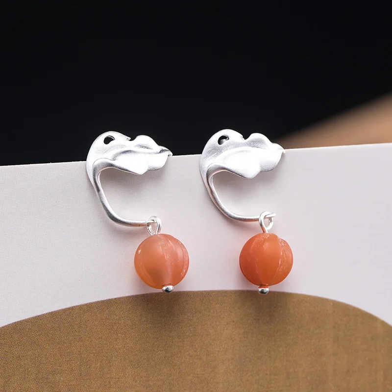 

Серьги из натурального южно-красного камня в виде листьев, ювелирные изделия из серебра S925 ручной работы, универсальные серьги-подвески из красного бисера