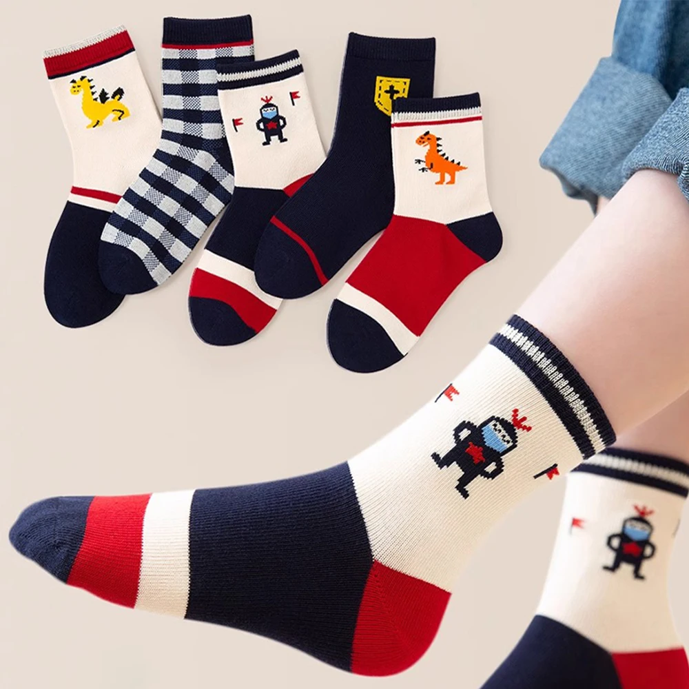 5 Pairs Colorful Colors Mid-Tube Socks for Children Sport School Students Socks Spring Autumn Soft Cotton Toddler 1-14 Years