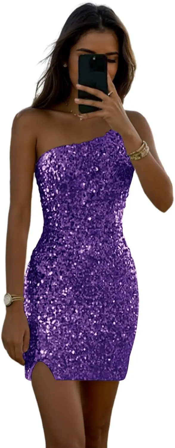 

Блестящие платья для встречи выпускников на одно плечо, короткие 2024, корсет с блестками, коктейльные платья для женщин, выпускное платье