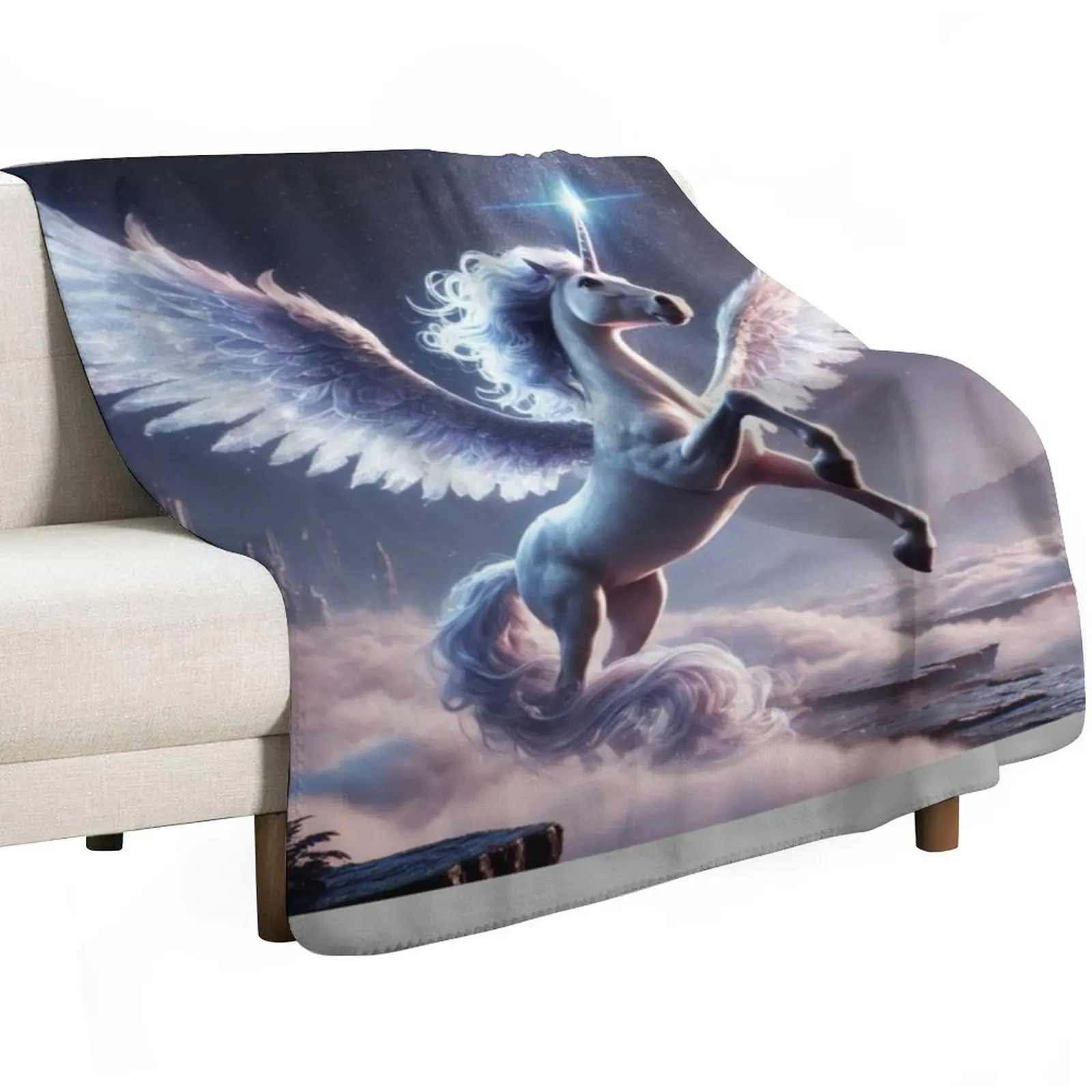Mystical Alicorn Hybrid in Enchanted Realm - Fantasy Creature Art Throw Blanket Loose Summer Cute Flannel halloween Blankets