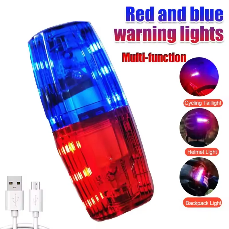 USB Red Blue Emergency Police Light Flashing Shoulder Lamp Rechargeable Shoulder Warning Safety Torch Bike Tail Lamp