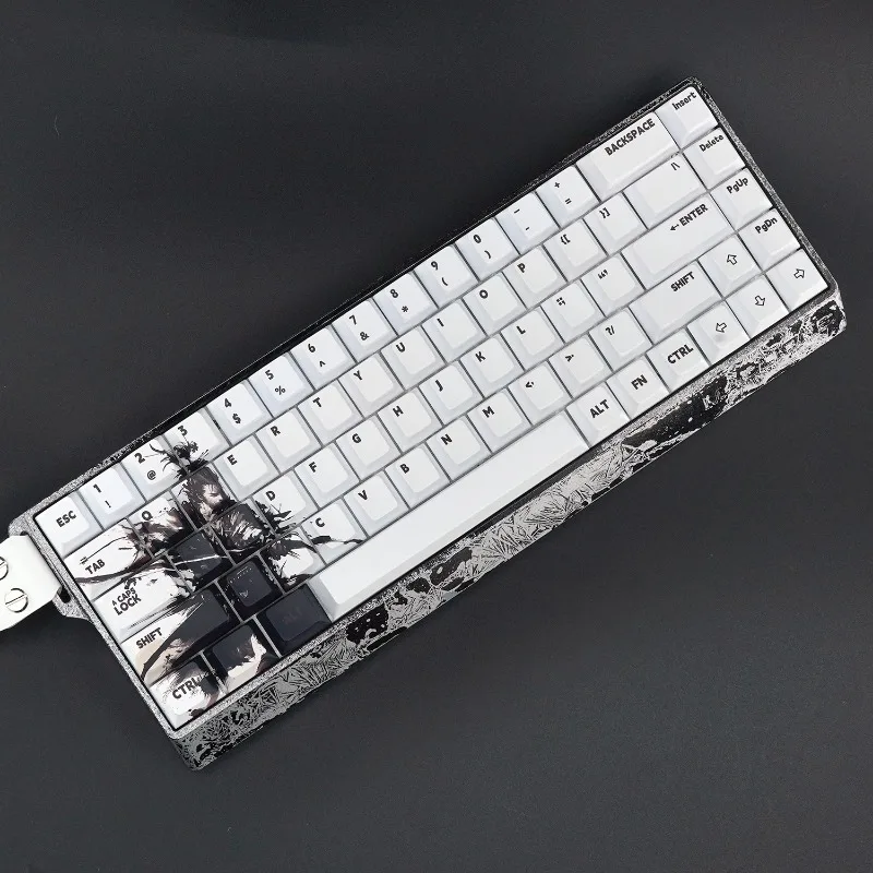 Anime Samurai Theme Keycap Set 68Key PBT Custom  Black White Cherry Profile Gaming KeyCap for Mechanical Keyboard Wooting Fire68