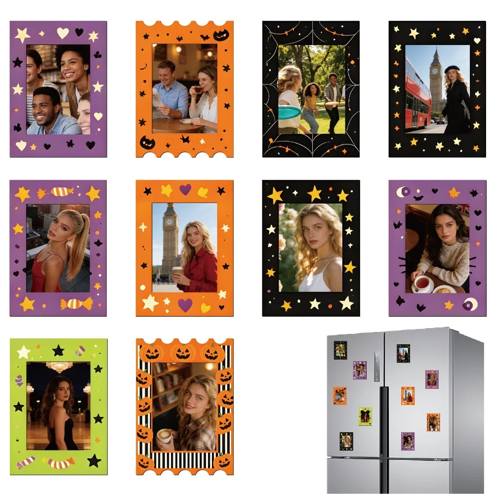 Set of 10 Halloween Magnetic Photo Frames, Magnetic Photo Holders, Fridge Magnets, Holiday Decorations