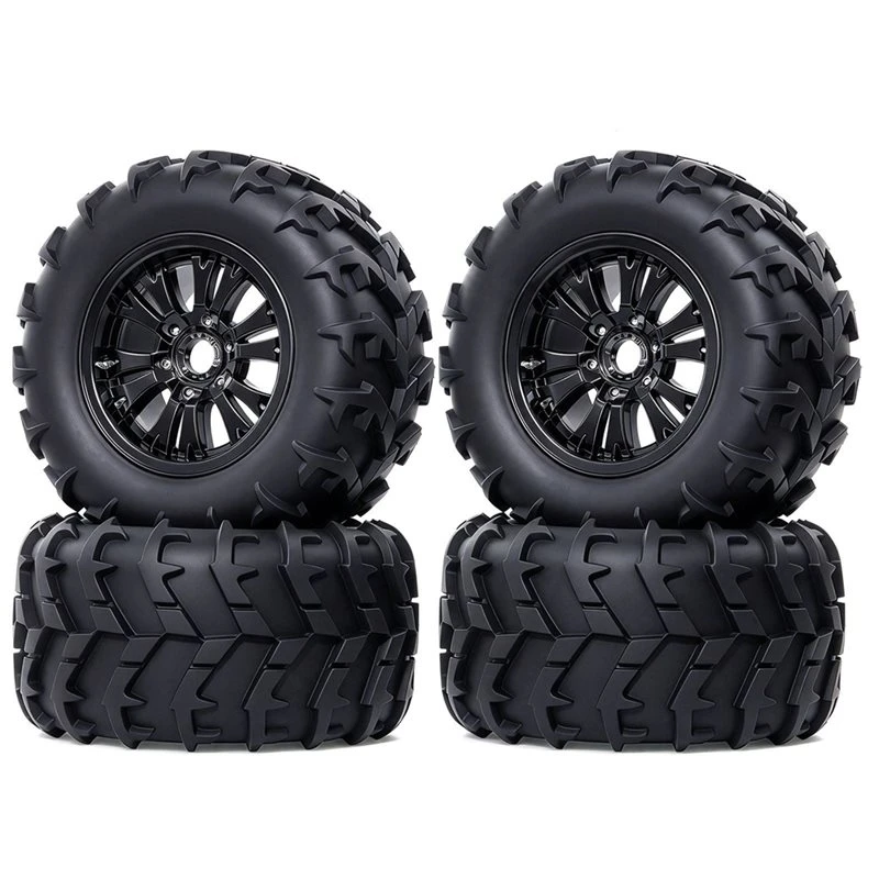 A49K-149Mm RC For Monster Truck Tires, 1/8 1/10 Scale RC Car Wheel And Tire Set, RC Off-Road Upgrade Wheels Black