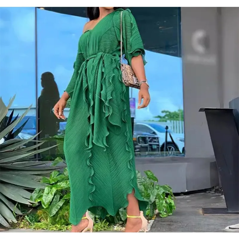 

Miyake Pleats Loose Fashion Dense Edge V-neck Summer High-end Dress Women's French Elegant Loose Dresses