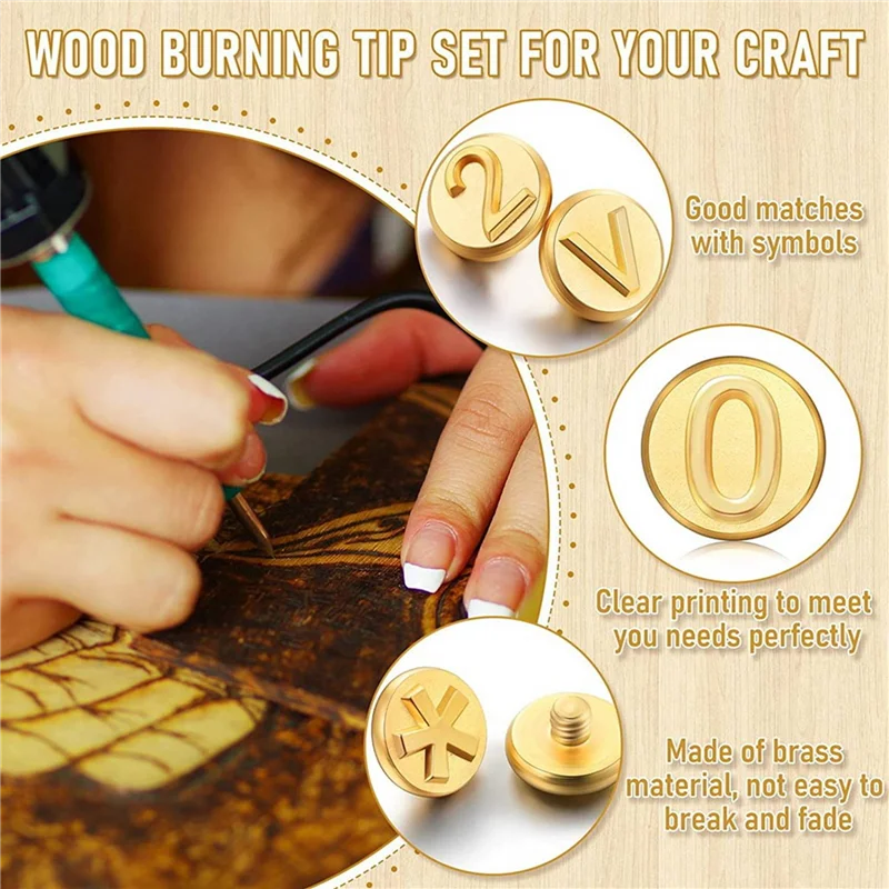 Juego de puntas para quemar madera, 56 piezas, incluye número del alfabeto, artesanía, tallado en relieve