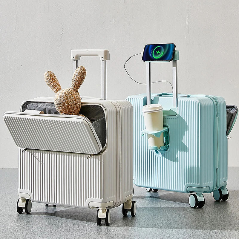 

Travel Suitcase Front Openning Laptop Bag Trolley Case 18 inch Carry-on Suitcase on Wheels Multi-functiona Luggage Cabin Bag